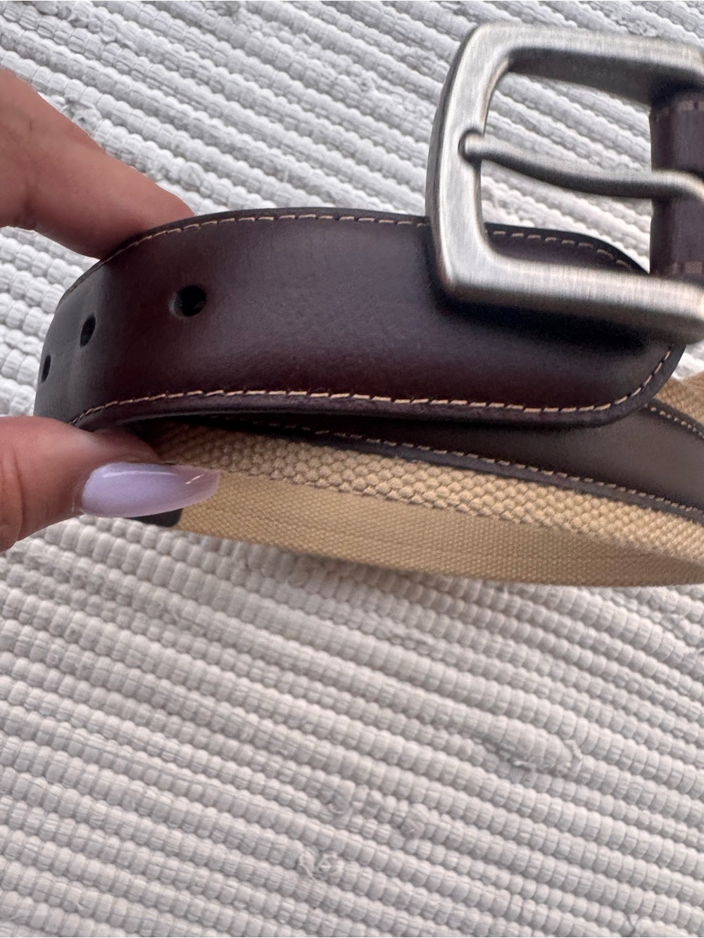 Columbia Genuine Leather & Canvas Belt Brown Tan Size 36/90 - Picture 5 of 12